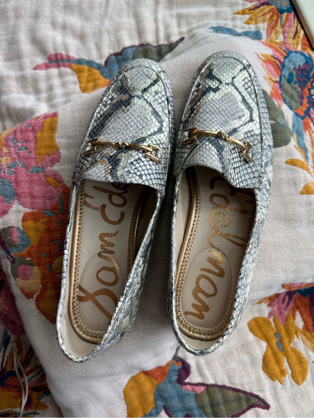 Sam Edelman Silver Snake-Print Bit Loraine Loafers
